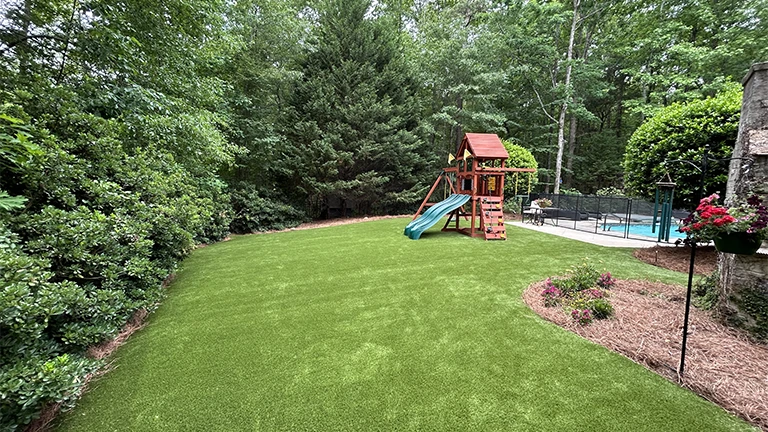 Architectural synthetic grass solutions in Atlanta commercial settings, offering a blend of aesthetic appeal and practicality for business properties.